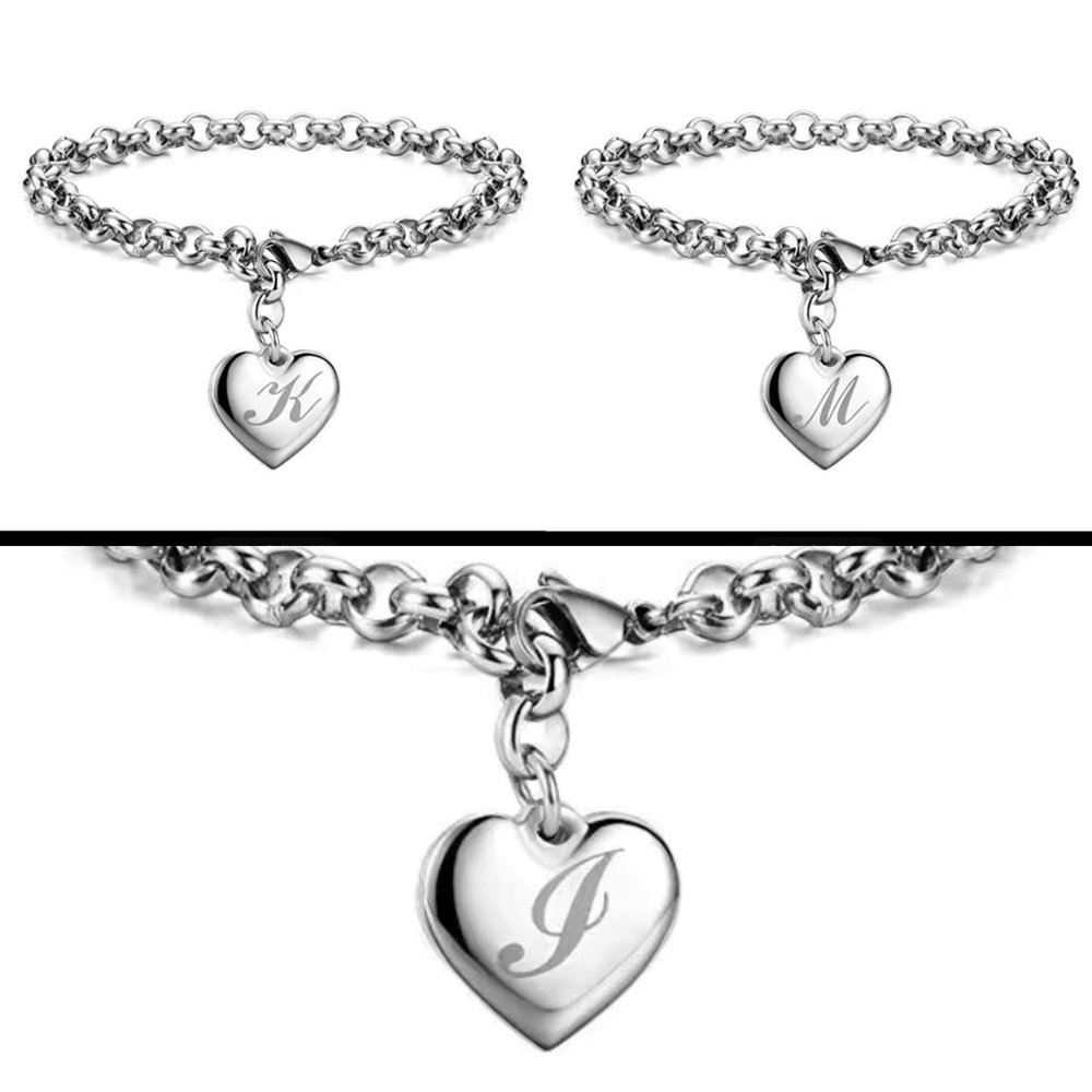 Silver Heart Initial Charm Bracelet - Picture 2 of 3